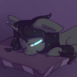 Size: 1024x1024 | Tagged: safe, artist:dsp2003, oc, pony, unicorn, 2018, blind, commission, cute, female, floppy ears, gradient background, mare, pillow, sleeping