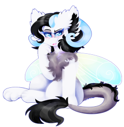 Size: 3932x4027 | Tagged: safe, artist:vanillaswirl6, derpibooru import, oc, oc only, oc:genevieve, hybrid, commission, fairy wings, interspecies offspring, leonine tail, offspring, parent:discord, parent:rarity, parents:raricord, ram horns, simple background, transparent background, wings