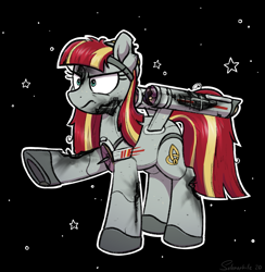 Size: 2691x2757 | Tagged: safe, artist:selenophile, derpibooru import, oc, oc only, oc:constellation, oc:starship constellation, object pony, pony, angry, battle damage, btfo, crazy face, damaged, doomsday weapon, faic, frown, frowny, hurting, hurts like a bitch, insanity, last stand, obsession, ponified, shipmare, solo, spaceship, spaceship ponies, star trek, star trek (tos), stars, stars background, starship, starshipmare, uss constellation, warp nacelles