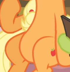 Size: 238x244 | Tagged: safe, derpibooru import, edit, edited screencap, screencap, applejack, earth pony, pony, apple family reunion, belly, cropped, pictures of bellies, sitting, solo