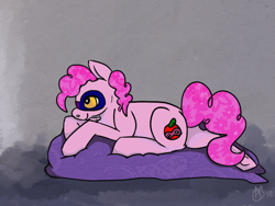 Size: 1024x768 | Tagged: safe, artist:weepysheep, derpibooru import, oc, oc:tuh pink avenger, earth pony, pony, female, mare, mask, pillow, prone, solo