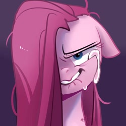 Size: 1024x1024 | Tagged: safe, artist:amo, derpibooru import, pinkie pie, earth pony, pony, bust, crying, floppy ears, hair over one eye, pinkamena diane pie, portrait, solo