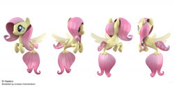 Size: 1710x862 | Tagged: safe, artist:andrew hickinbottom, artist:andyh_3d, derpibooru import, part of a set, fluttershy, seapony (g4), 3d, 3ds max, multeity, multiple angles, official, seaponified, seapony fluttershy, simple background, solo, species swap, white background