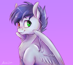 Size: 2200x1960 | Tagged: safe, artist:buttersprinkle, derpibooru import, oc, oc only, oc:slipstream, pegasus, pony, gradient background, heterochromia, male, pegasus oc, solo, wings