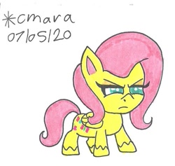 Size: 733x695 | Tagged: safe, artist:cmara, derpibooru import, fluttershy, pegasus, pony, my little pony: pony life, annoyed, female, fluttershy is not amused, mare, simple background, solo, traditional art, unamused, white background