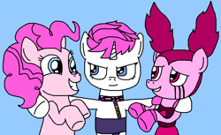 Size: 1068x655 | Tagged: safe, artist:logan jones, derpibooru import, pinkie pie, earth pony, pony, unicorn, crossover, golden wind, jojo's bizarre adventure, ponified, rubber hose style, spinel (steven universe), steven universe, steven universe: the movie, trish una