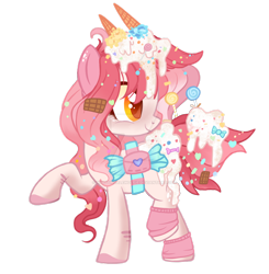 Size: 1920x1962 | Tagged: safe, artist:lazuli, artist:nightingalewolfie, derpibooru import, oc, oc only, earth pony, food pony, original species, pony, candy, food, ice cream, oc needed, ponified, simple background, solo, sweets, transparent background