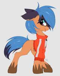 Size: 1158x1467 | Tagged: safe, artist:omi, derpibooru import, earth pony, pony, bna: brand new animal, clothes, cute, female, jacket, looking at you, michiru kagemori, ponified, shirt, simple background, smiling, solo, white background