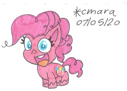 Size: 926x667 | Tagged: safe, artist:cmara, derpibooru import, pinkie pie, earth pony, pony, my little pony: pony life, female, happy, mare, open mouth, simple background, solo, traditional art, white background