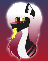 Size: 3156x4000 | Tagged: safe, artist:chazmazda, derpibooru import, oc, oc only, original species, pony, snake, snake pony, bust, coat markings, female, flat color, gradient, gradient background, gradient hair, long hair, portrait, slit eyes, solo, tongue out
