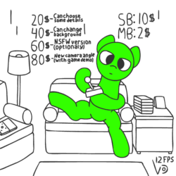 Size: 800x800 | Tagged: safe, artist:vohd, derpibooru import, oc, pony, animated, auction, commission, controller, frame by frame, joystick, partial color, playing, simple background, sitting, solo, white background, your character here