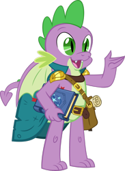 Size: 1920x2625 | Tagged: safe, artist:tales-fables, derpibooru import, spike, dragon, book, cape, clothes, handbag, male, older, older spike, open mouth, scroll, simple background, solo, spellbook, transparent background, winged spike, wizard