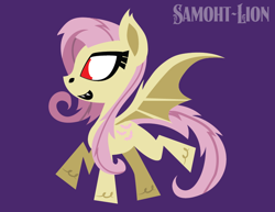 Size: 792x612 | Tagged: safe, artist:samoht-lion, derpibooru import, fluttershy, bat pony, bat ponified, chibi, cute, flutterbat, purple background, race swap, shyabates, shyabetes, simple background, style