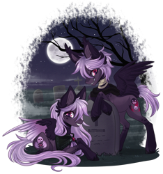 Size: 2280x2436 | Tagged: safe, artist:monogy, derpibooru import, oc, oc only, pegasus, pony, female, gravestone, graveyard, mare, moon, night, prone, simple background, transparent background, tree