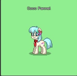 Size: 606x601 | Tagged: safe, artist:sunix217, derpibooru import, coco pommel, earth pony, pony, cocobetes, cute, female, green background, mare, misspelling, pony town, simple background, smiling