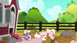 Size: 1280x720 | Tagged: safe, derpibooru import, screencap, pig, applejack's "day" off, background, no pony, scenic ponyville, sweet apple acres