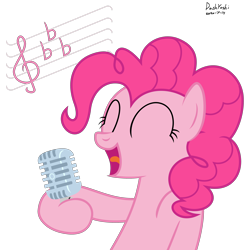 Size: 3200x3200 | Tagged: safe, artist:dashyoshi, derpibooru import, pinkie pie, earth pony, pony, high res, microphone, music notes, simple background, solo, transparent background