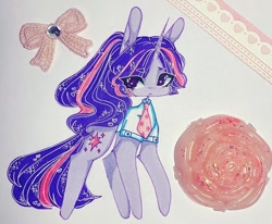 Size: 720x592 | Tagged: safe, artist:dollbunnie, derpibooru import, twilight sparkle, unicorn, bow, clothes, different hairstyle, instagram, marker drawing, necktie, ponytail, shirt, solo, traditional art