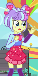 Size: 532x1046 | Tagged: safe, artist:dieart77, derpibooru import, edit, supernova zap, better together, equestria girls, sunset's backstage pass!, bench, clothes, cropped, female, male, sad, solo, su-z, theme park