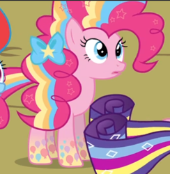 Size: 416x427 | Tagged: safe, derpibooru import, screencap, pinkie pie, earth pony, pony, twilight's kingdom, cropped, open mouth, rainbow power, rainbow power-ified, solo