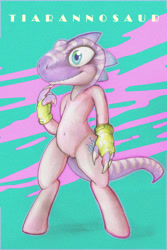 Size: 2000x3000 | Tagged: safe, artist:darkdoomer, derpibooru import, diamond tiara, dinosaur, clothes, context is for the weak, female, filly, fursuit, gloves, head, solo, standing