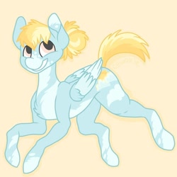 Size: 752x752 | Tagged: safe, artist:c_owokie, derpibooru import, oc, oc only, pegasus, pony, pegasus oc, simple background, smiling, solo, wings, yellow background