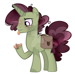 Size: 1280x1273 | Tagged: safe, artist:bebraveforme, derpibooru import, oc, oc:toad stool, pony, unicorn, bag, deviantart watermark, male, mushroom, obtrusive watermark, saddle bag, simple background, solo, stallion, transparent background, watermark