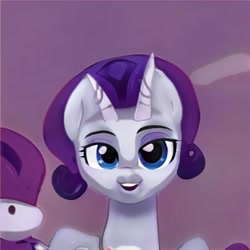 Size: 1024x1024 | Tagged: safe, artist:thisponydoesnotexist, derpibooru import, bicorn, pony, artificial intelligence, horn, multiple horns, neural network, purple mane, smiling, solo, white coat