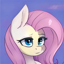 Size: 1024x1024 | Tagged: safe, artist:thisponydoesnotexist, derpibooru import, fluttershy, pegasus, pony, accidentally a canon character, artificial intelligence, blue eyes, neural network, pink mane, simple background, solo