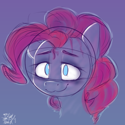 Size: 3000x3000 | Tagged: safe, artist:packy paca, derpibooru import, pinkie pie, earth pony, pony, looking at you, simple background, sketch, smiling, solo, tired