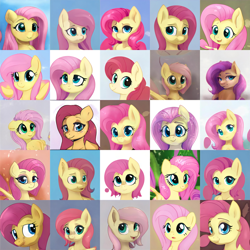 Size: 5120x5120 | Tagged: safe, artist:thisponydoesnotexist, derpibooru import, fluttershy, pegasus, pony, artificial intelligence, collage, cute, neural network, not fluttershy