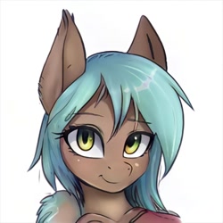 Size: 1024x1024 | Tagged: safe, artist:thisponydoesnotexist, derpibooru import, oc, anthro, pegasus, pony, artificial intelligence, female, looking at you, mare, neural network, pegasus oc, simple background, smiling, solo, white background