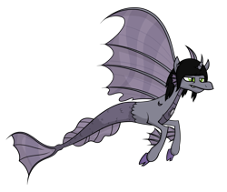 Size: 2257x1903 | Tagged: safe, artist:moonatik, derpibooru import, siren, cloven hooves, commission, curved horn, fangs, fins, fish tail, flying, frown, horn, kellin quinn, male, ponified, scales, simple background, sleeping with sirens, slit eyes, solo, tired, transparent background