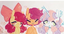 Size: 712x377 | Tagged: safe, artist:dollbunnie, derpibooru import, apple bloom, scootaloo, sweetie belle, cute, cutie mark crusaders, heart, instagram, marker drawing, smiling, traditional art