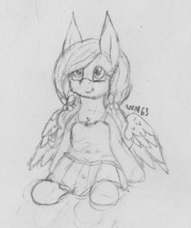Size: 1508x1792 | Tagged: safe, artist:wapamario63, fluttershy, pegasus, pony, alternate hairstyle, clothes, cute, dress, female, mare, monochrome, shyabetes, sitting, smiling, solo, traditional art