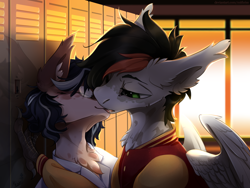 Size: 4000x3000 | Tagged: safe, artist:mithriss, derpibooru import, oc, oc only, hippogriff, pony, hippogriff oc, kissing