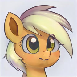 Size: 1024x1024 | Tagged: safe, artist:thisponydoesnotexist, derpibooru import, edit, editor:diego96, oc, earth pony, pony, :s, artificial intelligence, female, filly, neural network, not applejack, simple background, solo, wavy mouth