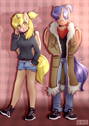 Size: 2480x3507 | Tagged: safe, artist:koizumisho, derpibooru import, oc, oc:lightning bolt, oc:storm cloud, alicorn, anthro, alicorn oc, brother and sister, bubblegum, clothes, female, food, gum, horn, male, siblings, unamused, wings