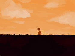 Size: 1600x1200 | Tagged: safe, artist:ionipony, derpibooru import, applejack, earth pony, pony, applejack's hat, cloud, cowboy hat, hat, outdoors, scenery, sky, solo, sunset