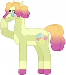 Size: 1242x1417 | Tagged: safe, artist:kindheart525, derpibooru import, oc, oc only, oc:sour peach, earth pony, auraverse, glasses, offspring, parent:cheese sandwich, parent:rainbow dash, parents:cheesedash, solo