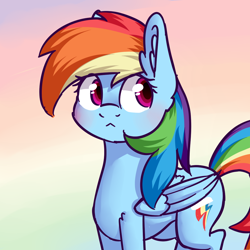 Size: 1024x1024 | Tagged: safe, artist:dsp2003, rainbow dash, pegasus, pony, 2018, :<, blushing, cute, dashabetes, ear fluff, female, gradient background, mare, sketch, worried