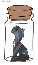Size: 1728x2904 | Tagged: safe, artist:failure, derpibooru import, earth pony, pony, undead, zombie, zombie pony, bags under eyes, bring me the horizon, clothes, commission, drop dead clothing, glasgow smile, hair over one eye, jar, lewd container meme, long sleeves, looking up, male, oh god damn it no, oh god no, oh no, oliver sykes, ponified, pony in a bottle, scar, shirt, simple background, sitting, solo, stallion, stitches, tattoo, torn ear, white background, ych result