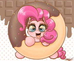 Size: 2048x1692 | Tagged: safe, artist:phoenixrk49, derpibooru import, pinkie pie, earth pony, pony, chocolate, cloud, donut, eye reflection, food, misleading thumbnail, open mouth, reflection