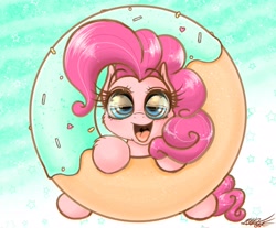 Size: 2048x1692 | Tagged: safe, alternate version, artist:phoenixrk49, derpibooru import, pinkie pie, earth pony, pony, cloud, donut, eye reflection, food, mint, misleading thumbnail, open mouth, reflection