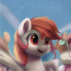 Size: 1024x1024 | Tagged: safe, artist:thisponydoesnotexist, derpibooru import, pegasus, pony, abstract background, happy, neural network, solo