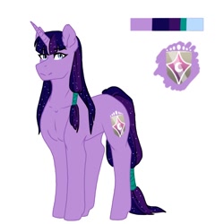 Size: 768x768 | Tagged: safe, artist:vennyredmoon, derpibooru import, oc, oc:stella nova, pony, unicorn, female, mare, offspring, parent:flash sentry, parent:twilight sparkle, parents:flashlight, simple background, solo, white background