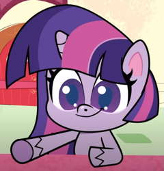 Size: 665x693 | Tagged: safe, derpibooru import, screencap, twilight sparkle, twilight sparkle (alicorn), alicorn, my little pony: pony life, potion mystery, spoiler:pony life s01e19, cropped, sitting, smiling, solo