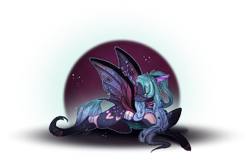 Size: 1084x708 | Tagged: safe, artist:shiroikitten, derpibooru import, oc, oc only, oc:themis, changedling, changeling, female, prone, simple background, solo, transparent background