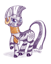 Size: 1280x1600 | Tagged: safe, artist:dsp2003, zecora, zebra, 2018, colored sketch, cute, digital art, female, looking at you, mare, open mouth, raised hoof, simple background, sketch, solo, white background, zecorable