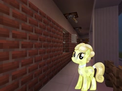 Size: 2048x1536 | Tagged: safe, artist:topsangtheman, artist:vector-brony, derpibooru import, crystal pony, earth pony, pony, topsangtheman's minecraft server, balcony, golden glitter, house, looking at you, minecraft, solo